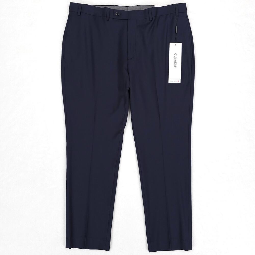 Calvin Klein Mens Slim Fit Suit Pants 38x30 Navy Blue Solid Stretch Wool Blend